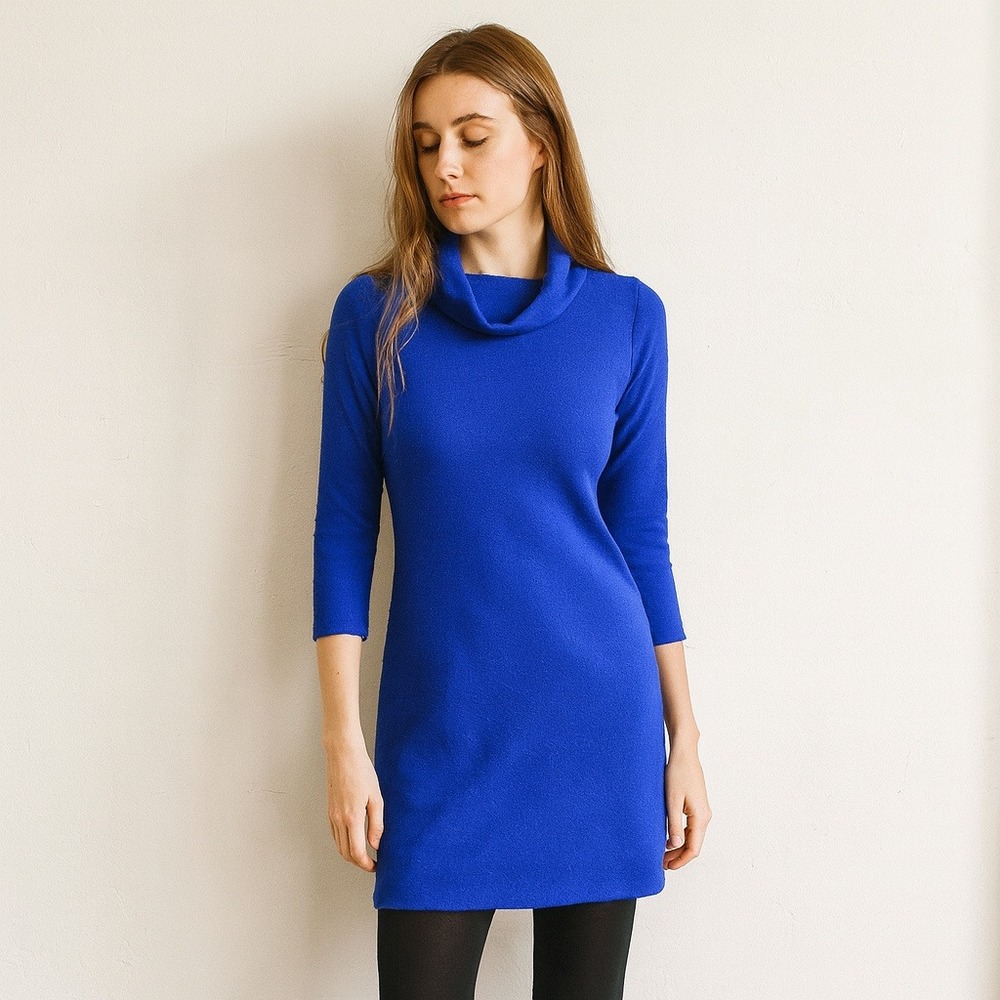 COS Mini Dress Womens Small Wool Blend Royal Blue Funnel Cowl Neck Preppy - Picture 1 of 7